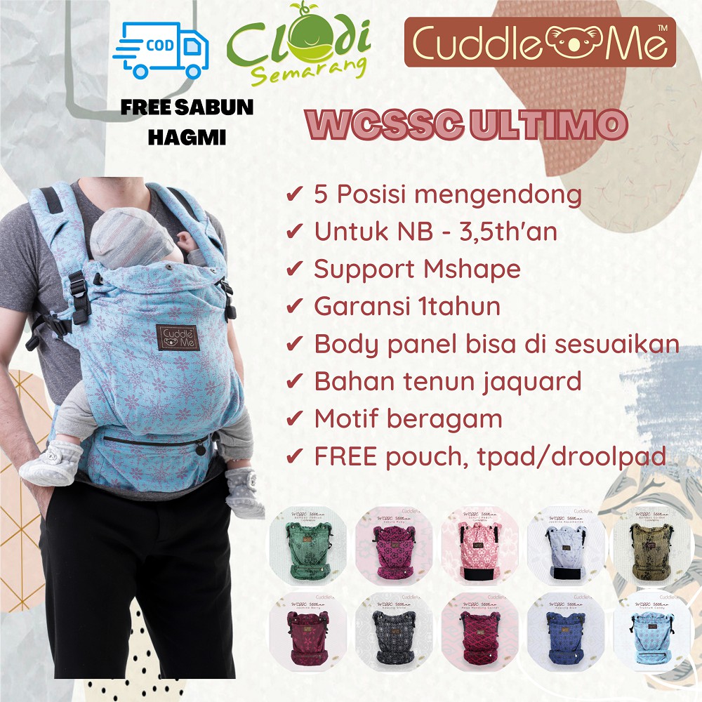 Gendongan Baby Carrier Mshape Cuddleme Ultimo WCSSC Newborn 5 Posisi Gendong Include Hipseat SNI BONUS Bebas Pilih