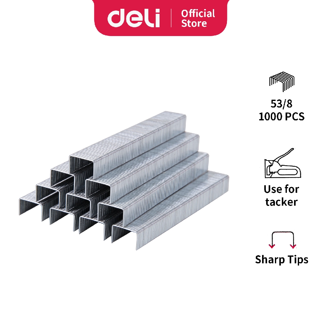 Deli Isi Staples Tembak 53/8 dengan ujung yang runcing untuk hasil yang maksimal anti karat ET70110