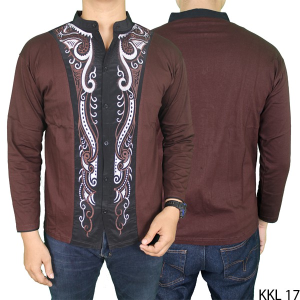 Kemeja Koko Panjang Pria Stylish Katun Coklat Tua – KKL 17