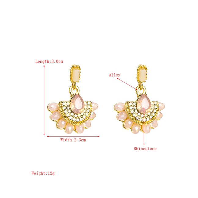 LRC Anting Tusuk Fashion Pink Half Flower-shaped Alloy Diamond Earrings P59673