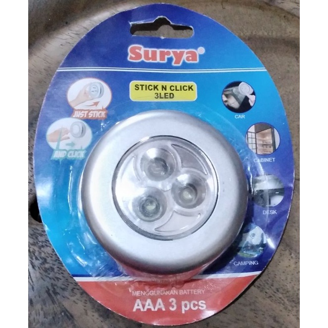 Surya Lampu Lemari LED Tempel Stick &amp; Touch Lamp 3 Mata LED SURYA Stick N Click Emergency LED SNI