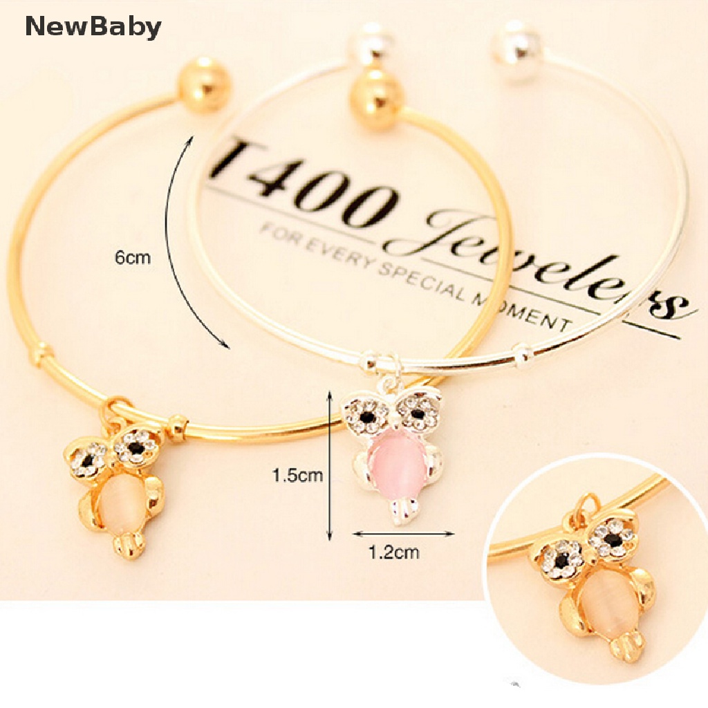 Newbaby Gelang Bangle Cuff Desain Burung Hantu Hias Berlian Imitasi Warna Silver / Gold Untuk Wanita