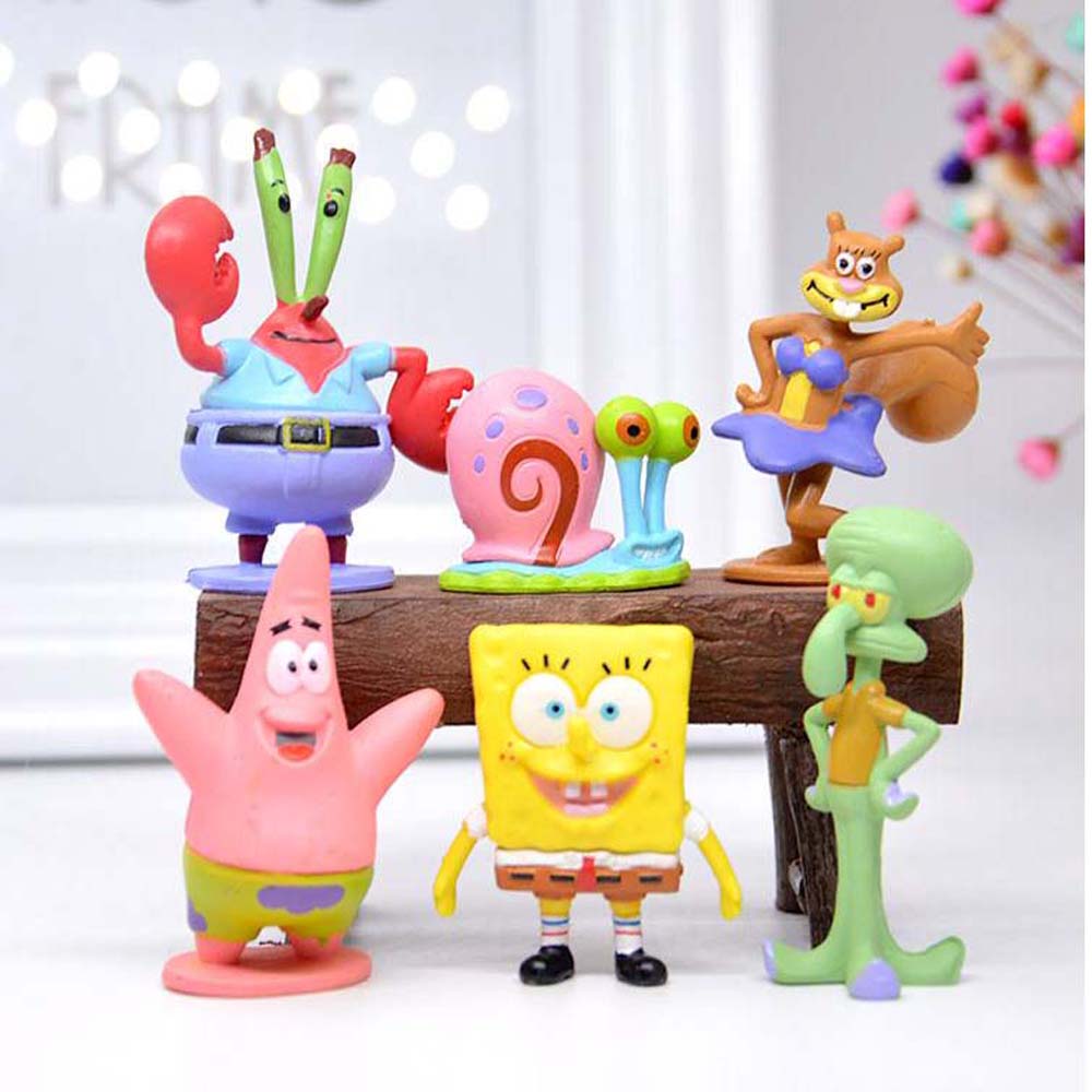 6pcs / Set Mainan Action Figure Model Kartun Spongebob Bahan Pvc Ukuran 3-6cm Untuk Dekorasi Desktop