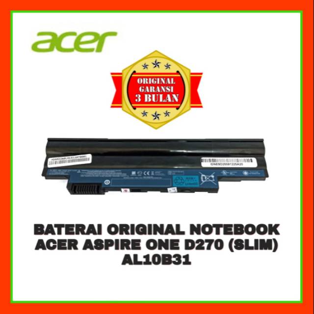 Baterai Notebook Acer Acer Aspire One D270 D257 722 AL10B31 SLIM