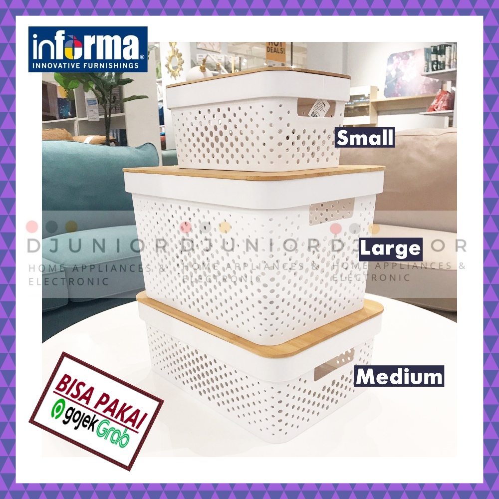 INFORMA - STORAGE BOX NATURAL WAFFLE WHITE / KOTAK PENYIMPANAN TUTUP KAYU