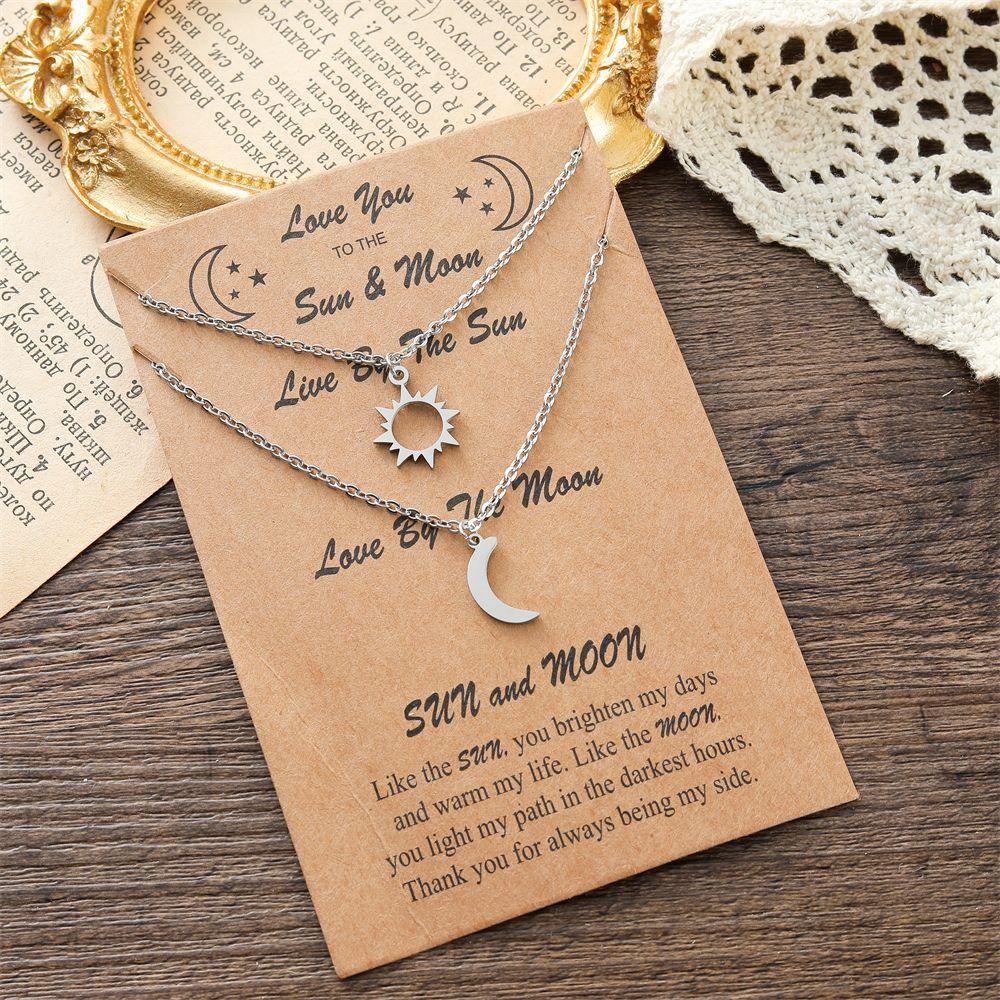 Top Moon Sun Necklace Hadiah Wanita Pria Kalung Klavikula Hari Valentine