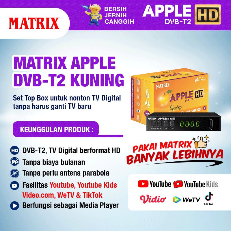 Set Top Box Matrix Set Top Box DVB T2 Apple Full HD/matrix merak kuning silver