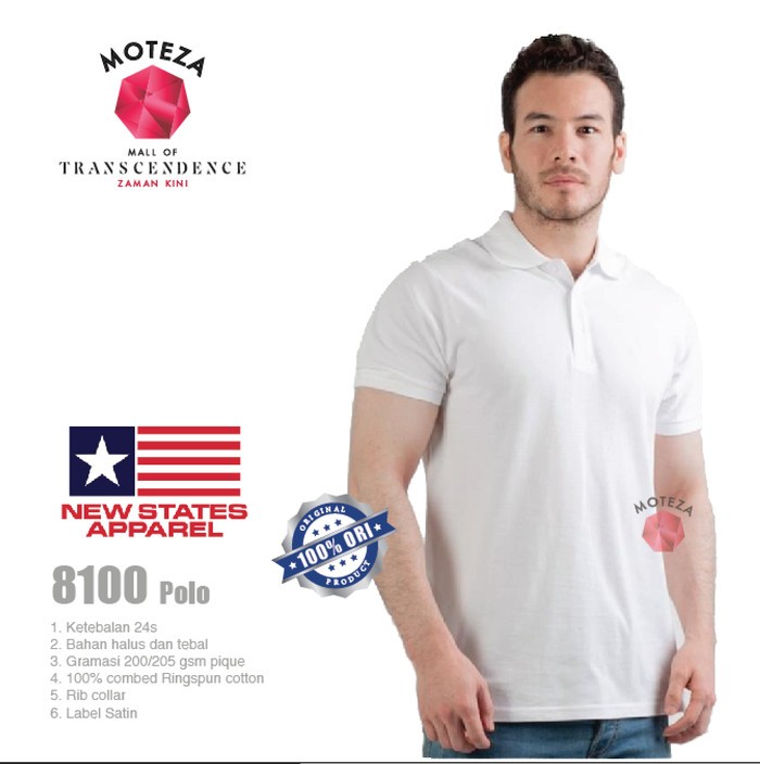 Kaos Kerah POLO Combed 24s - NSA Premium Cotton 8100 - WHITE / PUTIH - GROSIR