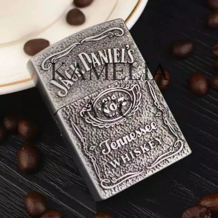 ZIPPO Korek Asli Model Zippo Gas Motif JackDaniels Korek Gas Isi Ulang - silver korek pematik korek 