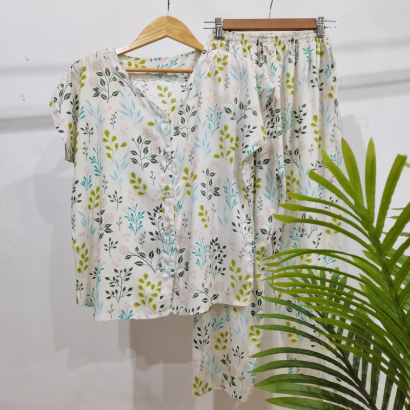 PIYAMA KANCING HITS NON KERAH/V-NECK PIYAMA KANCING BUSUI | PIYAMA RAYON | HOMEWEAR-NK AAA