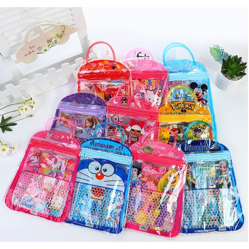 

Alat tulis set tas 6in1 bingkisan kado ulang tahun anak sekolah pensil buku kartun stationary set birthday souvernir gift