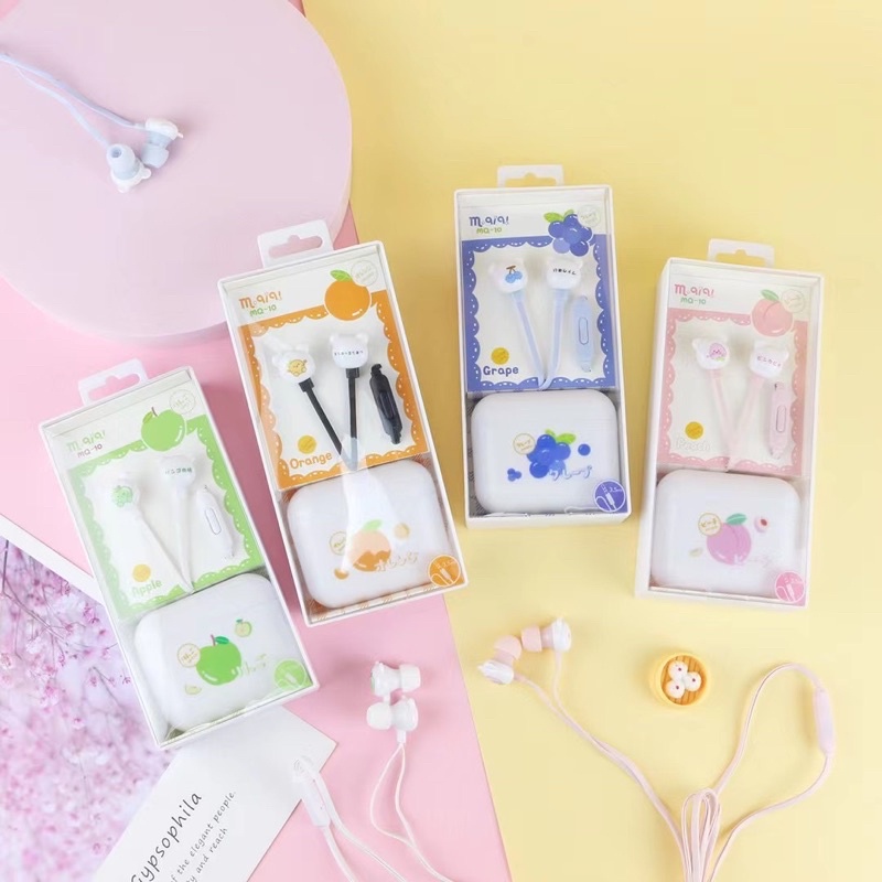 [ MQ-10 ] Set Headset Earphone Lovely earphone FRUIT /Wadah penyimpanan Earphone FRUIT