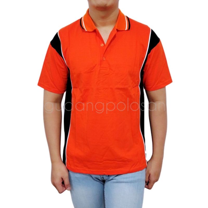 GP POLO KATUN KARDET/KAOS KATUN KOMBINASI/ORANGE-HITAM