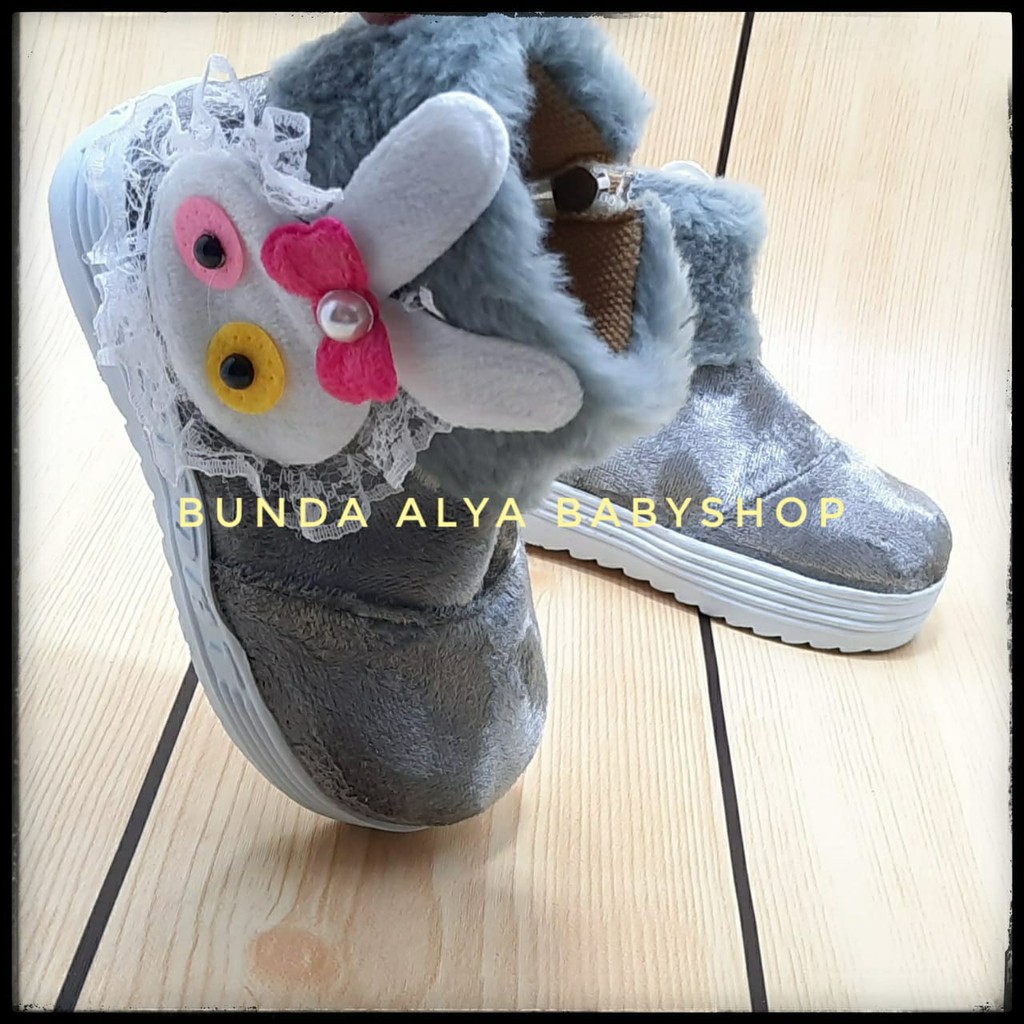 Sepatu Anak Perempuan 1 2 3 4 Tahun ABU - Sepatu Anak Cewek Boots 1 - 4 Tahun Bulu Size 22 - 30 Alas Karet Anti Licin