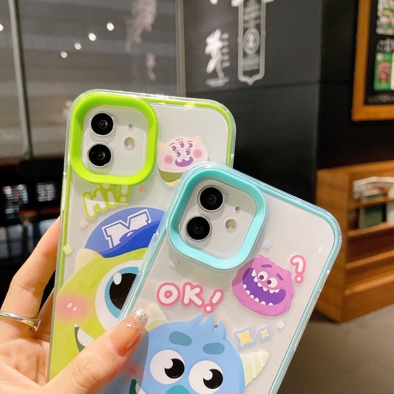 3 In 1 Soft Case Silikon Transparan Anti Jatuh Motif Monster Untuk iPhone 13 12 11 Pro Max XS Max XR X XS 8 7 Plus SE 2020