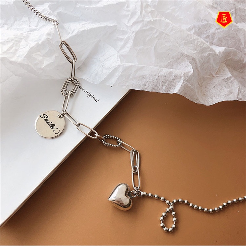 [Ready Stock]S925 Silver round Brand Fashion Heart Necklace Retro