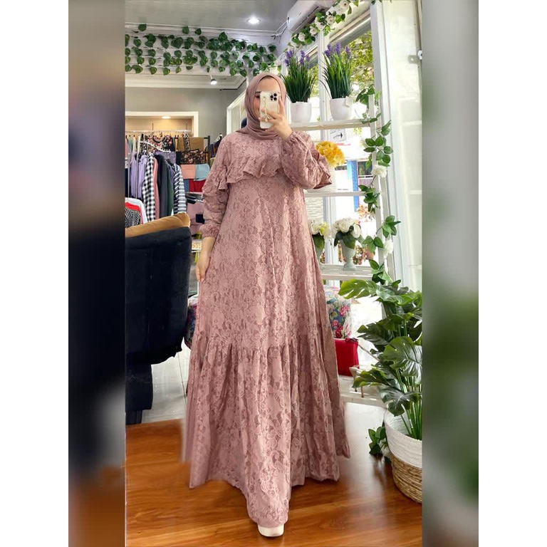 Gamis syari brokat renda gamis butiq Modis mewah pesta Kondangan premium terbaru 2021 promo murah