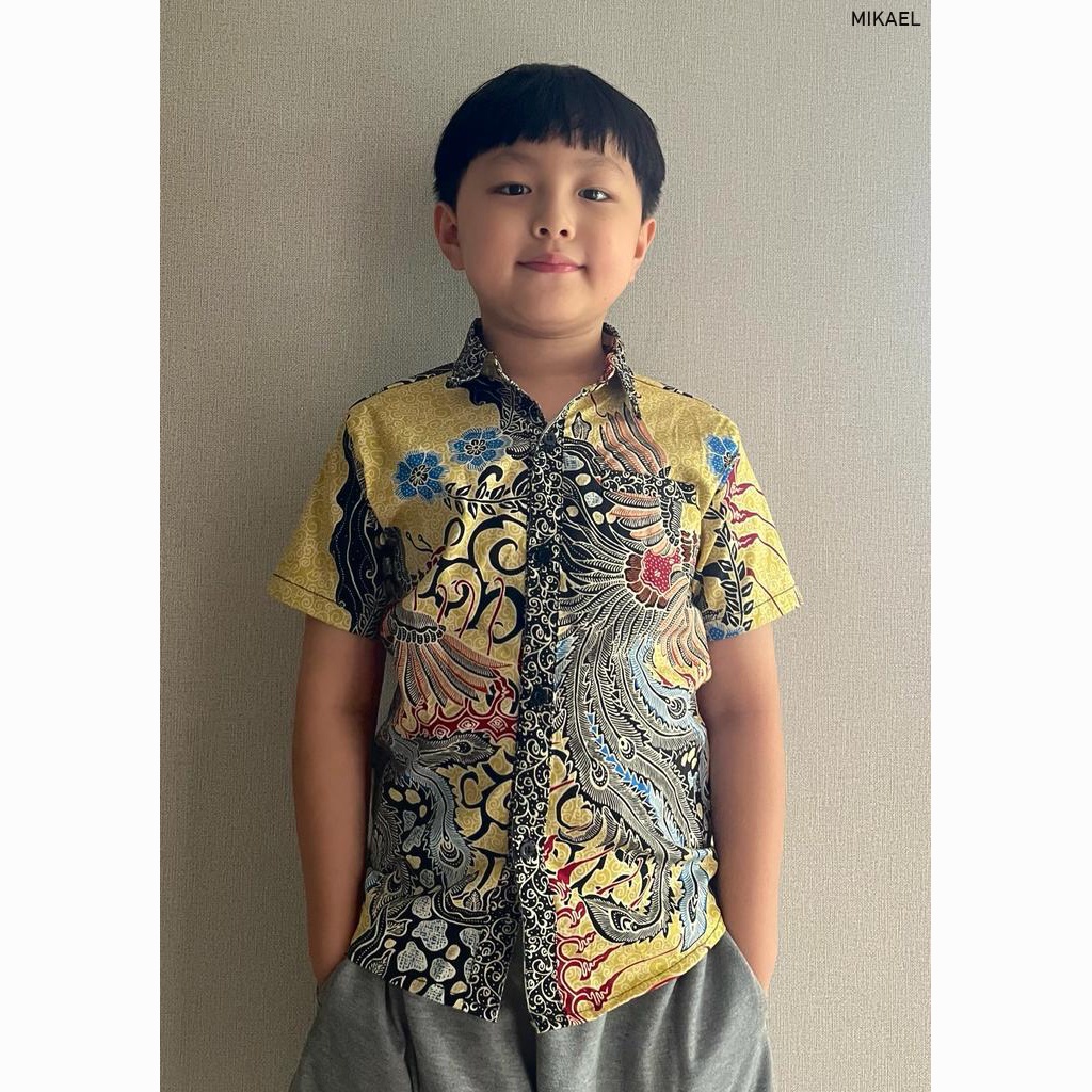 Evercloth Ryn / MIKAEL Kids Dress Batik Anak  Kemeja Ana Baju Batik Anak Couple Seragam Family