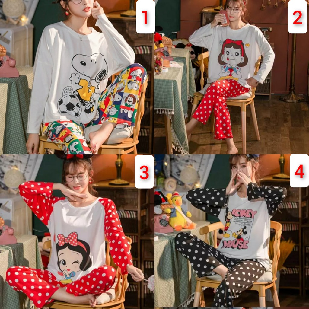 PP piyama baju tidur spandek snoopy mickey snow white