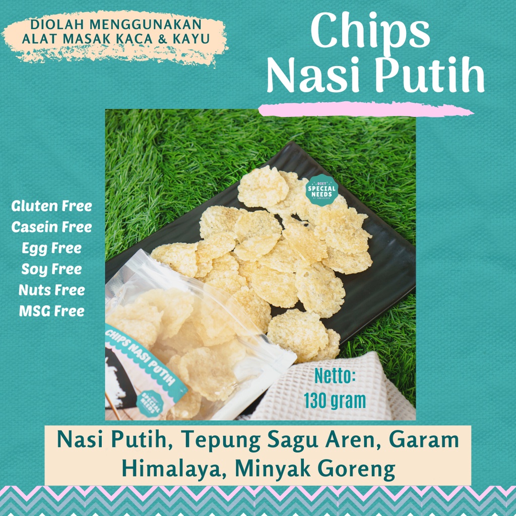 

Chips Keripik Nasi Putih 130 gram / Rice Chips - Gluten Free, MSG Free - Diet Special Needs