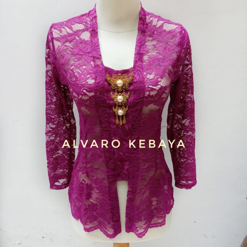 Atasan kebaya jadi brukat halus strait melar -  kutubaru stretch brokat modern real pict ready stock langsung pakai brukat halus best seller cantik murah kondangan wisuda baju jawa wanita tradisional-Magenta