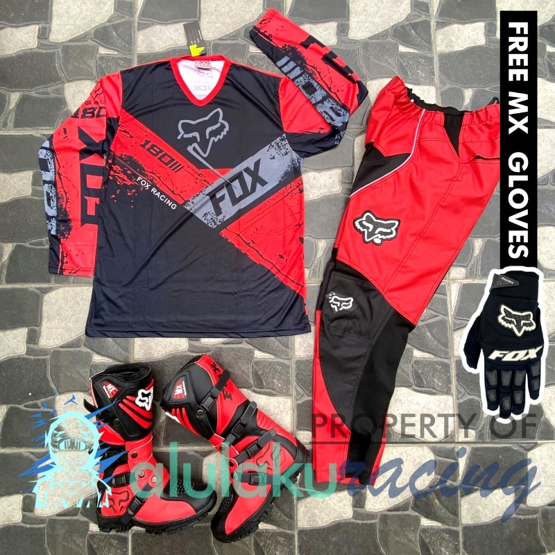 Jersey, Celana, Sarung Tangan &amp; Sepatu Fullprint with Protectors Fullset MX Trail Motocross - Paket Bundling FOCTSV150303-F41