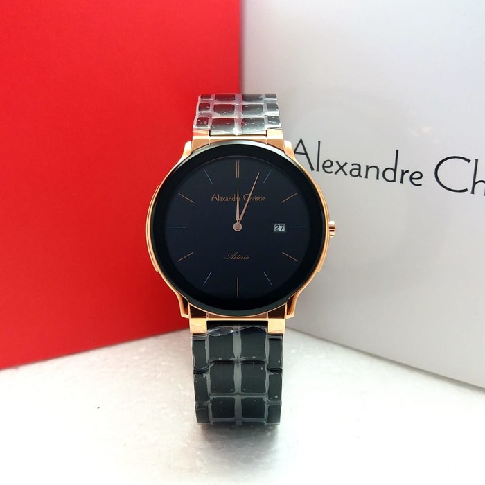 JAM TANGAN PRIA ALEXANDRE CHRISTIE AC 8615 / AC8615 ROSEGOLD BLACK ASTERIA ORIGINAL
