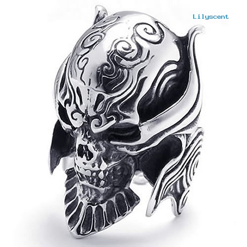 Ls Perhiasan Cincin Stainless Steel Punk Gothic Desain Tengkorak Helm Prajurit Untuk Pria