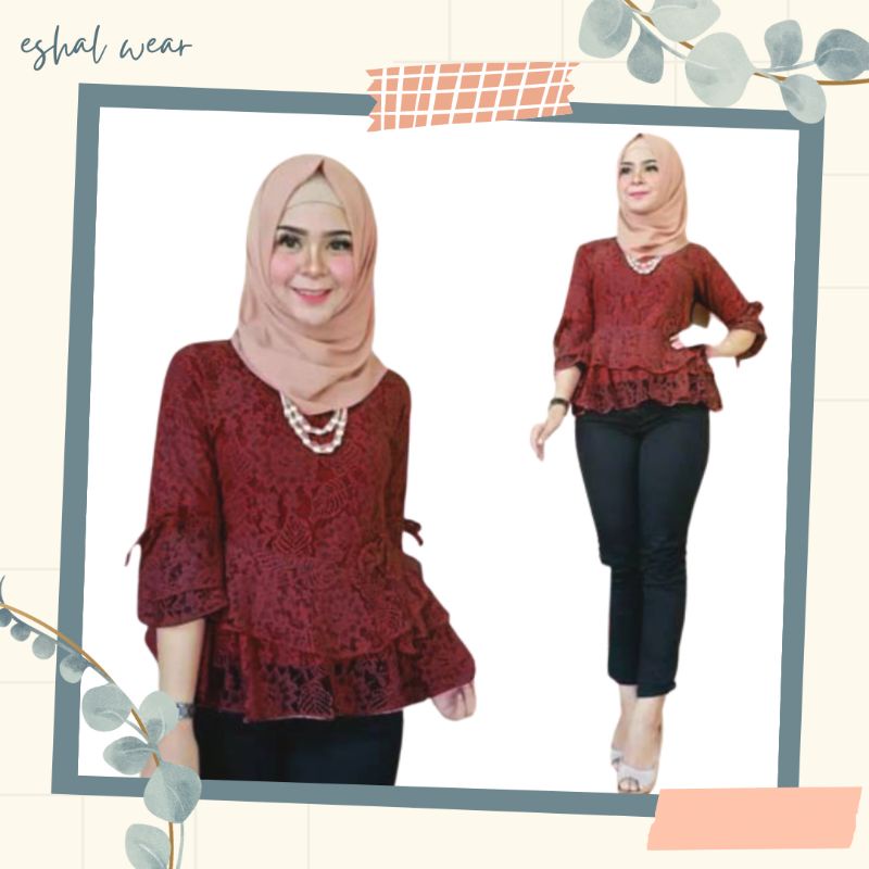 ESHAL WEAR ATASAN WANITA BLOUSE BRUKAT ROX