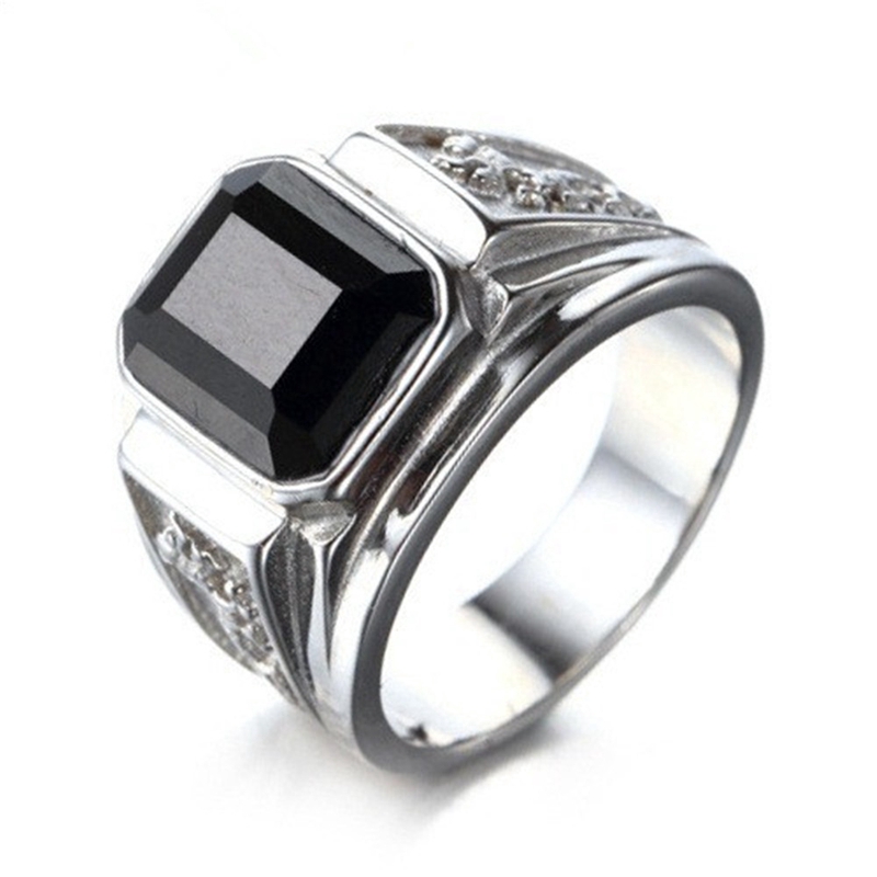 Cincin Emas 18k Aksen Batu Permata Ruby Sapphire Hitam Kristal Bentuk Naga Bahan Baja Titanium Silver