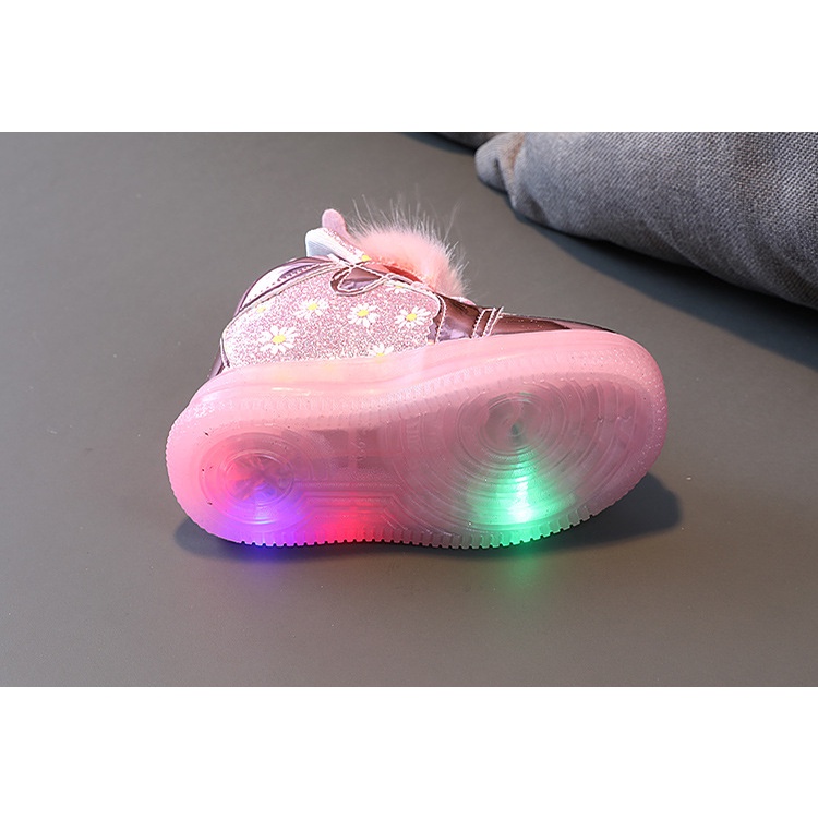 CG LED16-Sepatu Lampu LED Anak Perempuan Fur Crown