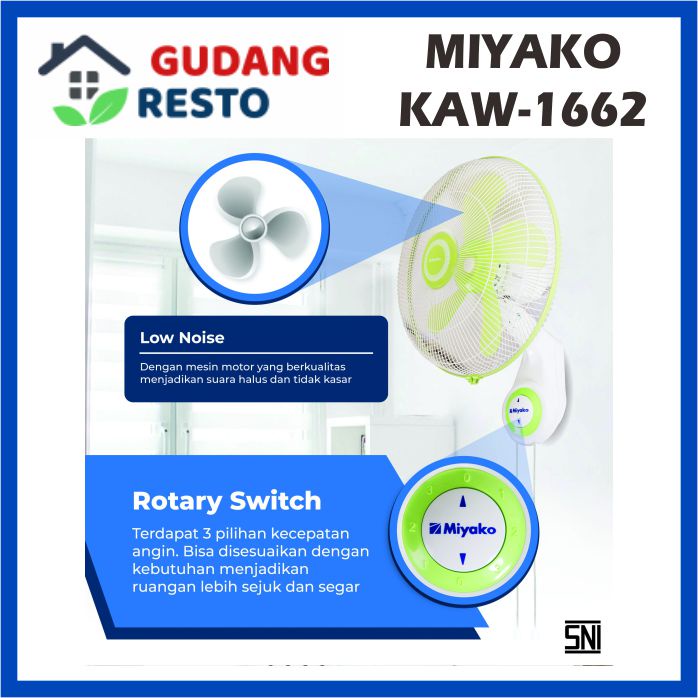 MIYAKO KAW 1662 KIPAS ANGIN DINDING 16 INCH WALL FAN / TEMBOK / GANTUNG KAW1662 16&quot; GARANSI RESMI