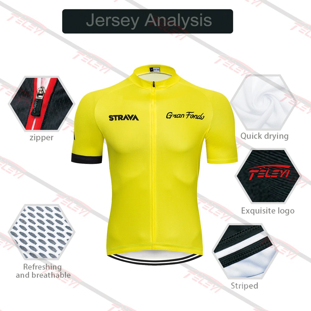 STRAVA Set Pakaian Olahraga Sepeda Pria Cycling Breathable Jersey Gel Padded Size XL/L/M - Black