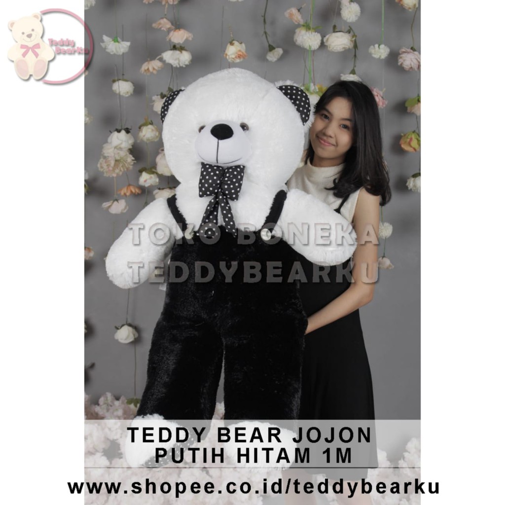 TERMURAH! BONEKA BERUANG TEDDY BEAR JOJON POLKADOT JUMBO 1 METER LUCU SUPER BESAR PUTIH HITAM