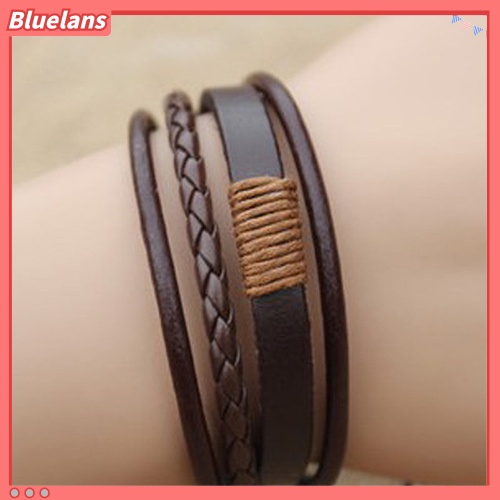 Bluelans Unisex Vintage Retro Multilayer Braided Faux Leather Wristband Bracelet Bangle