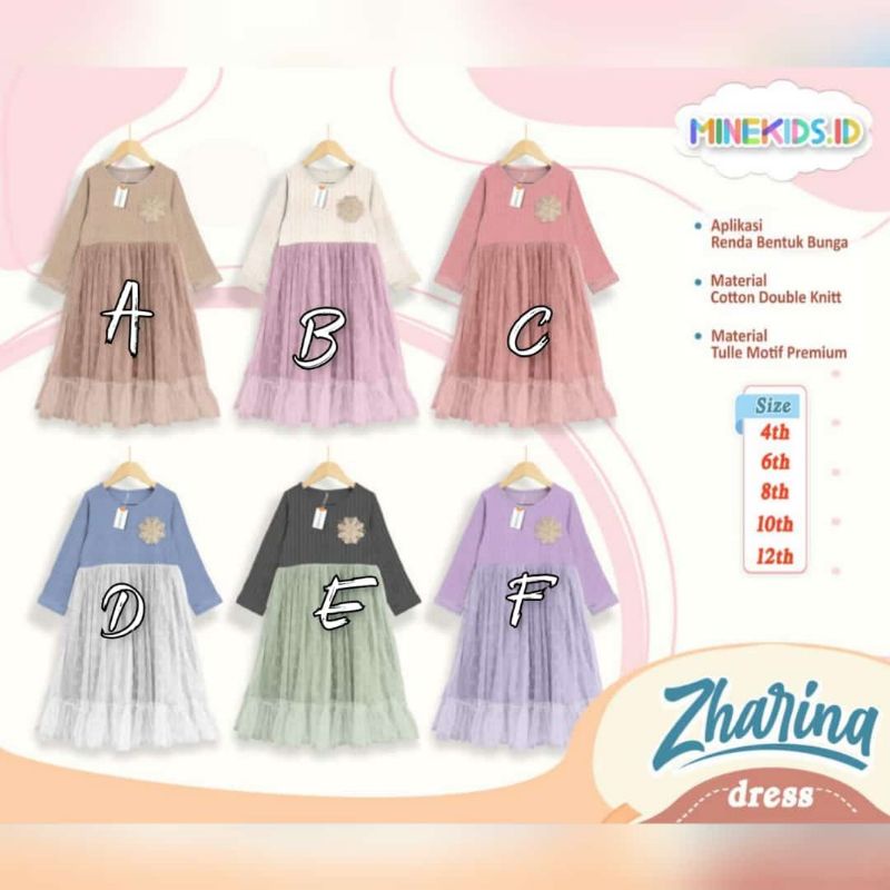 4-12 TAHUN ZHARINA LONG DRESS/ LONG DRESS ANAK/BAJU GAMIS ANAK/GAMIS LEBARAN BY MINEKIDS
