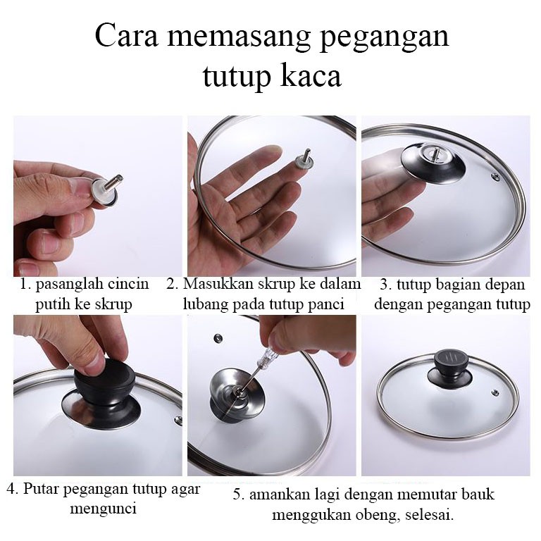 Penutup Panci Wajan Stainles Tutupan Fry Pan Lid Tutup Kaca knop Hitam