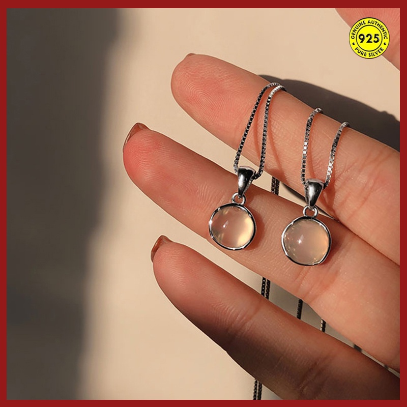 Kalung Liontin Giok Putih Bahan S925 Silver Gaya Korea Untuk Wanita