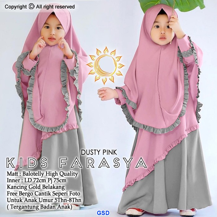 Terbaru.. Gamis Anak Perempuan / Aliza Syari Kids / Moscrepe PC528 Baju  /Pakaian Syari -Farasya Ki