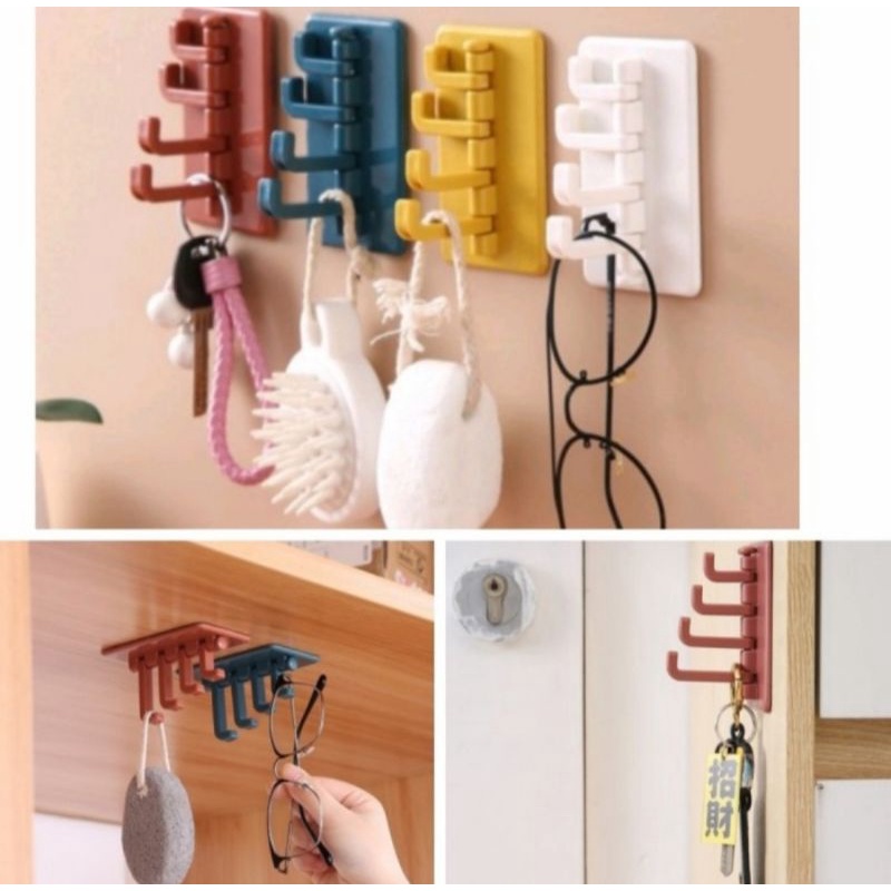 Hook gantungan tempel 4 sekat / hook tempel 4 sisi / gantungan tempel serbaguna