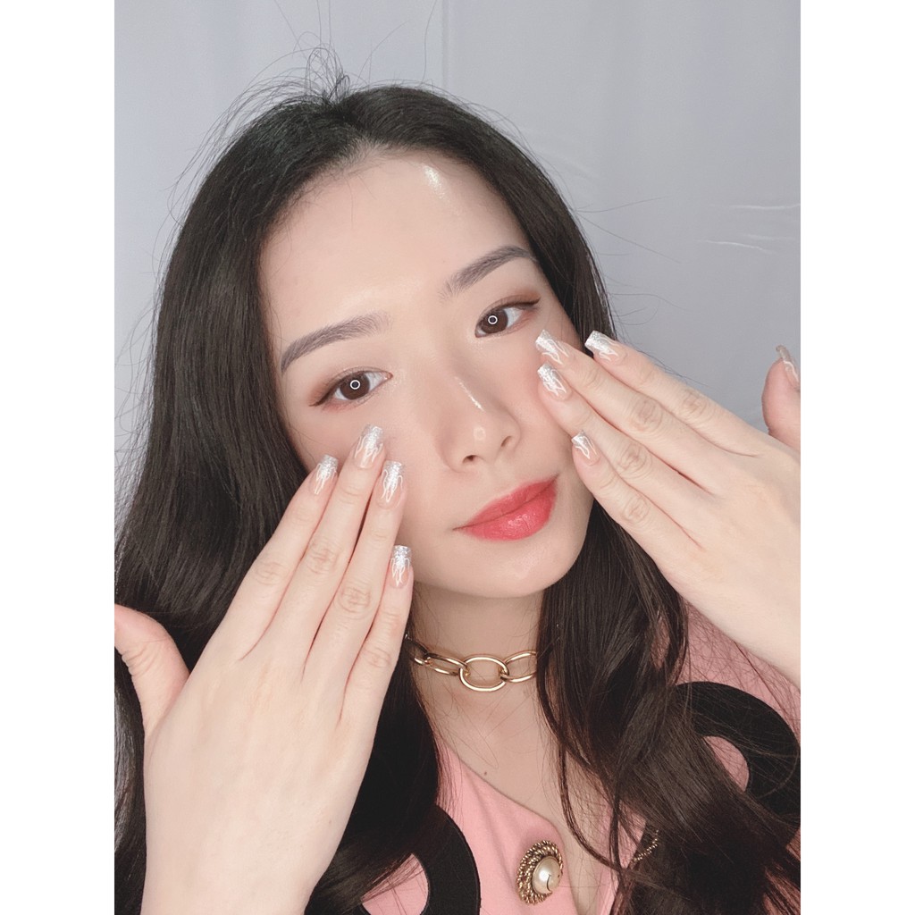 24 pcs kuku palsu + lem set / fake nails tahan air motif api blink gold kotak natural with glue