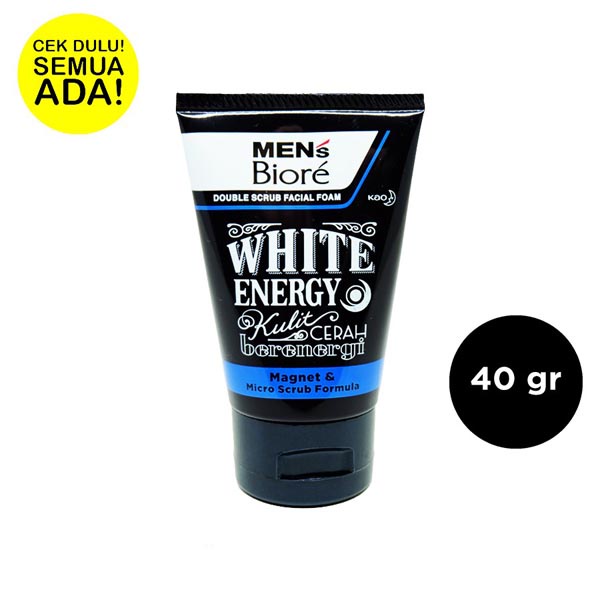 Men's Biore Double Scrub Facial Foam White Energy 40 gr | 40GR - Pembersih wajah pria_Cerianti