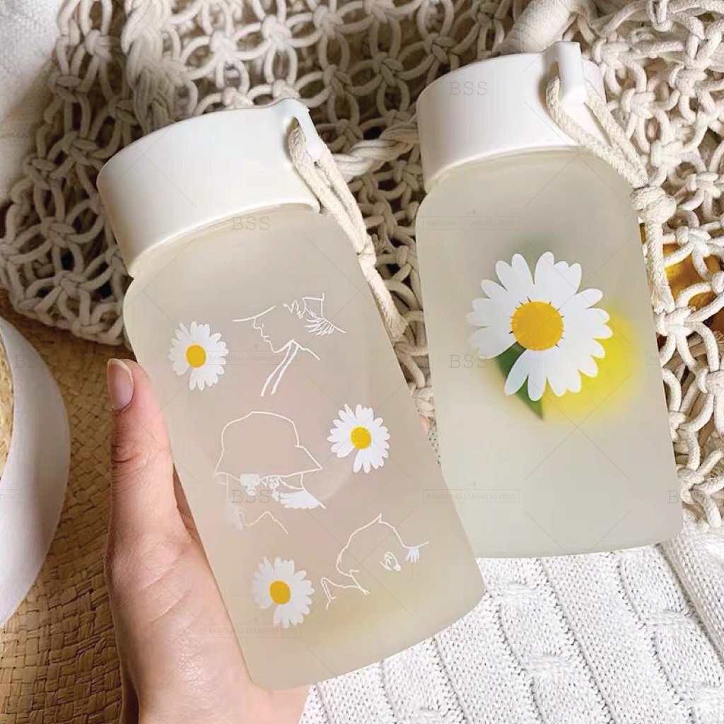 Tumbler Glass Aesthetic 500ml Gelas Minum Teh Susu Bunga Aster Daisy Simple Lucu Elegan Cantik