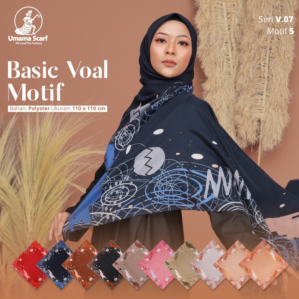 Umama Scarf - Jilbab Segiempat Basic Voal Motif V.07 (Jahit Tepi)