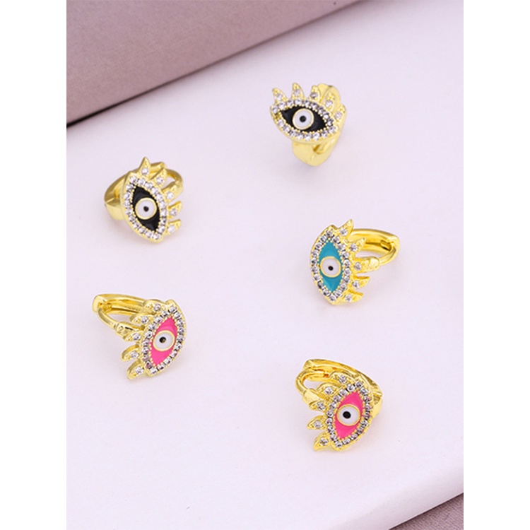 Anting Stud Zircon Bentuk Tangan Mata Evil Warna Emas Silver Biru Untuk Wanita