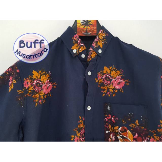 Kemeja volcom vintage pantai motif bunga flower