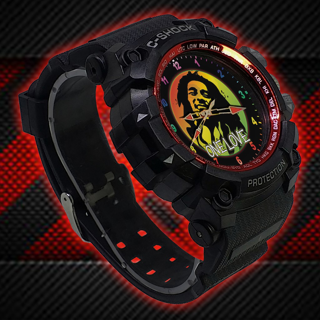 (ISTIMEWA BOSSQUE) JAM TANGAN BOB MARLEY LIST MERAH - EXCLUSIVE 1