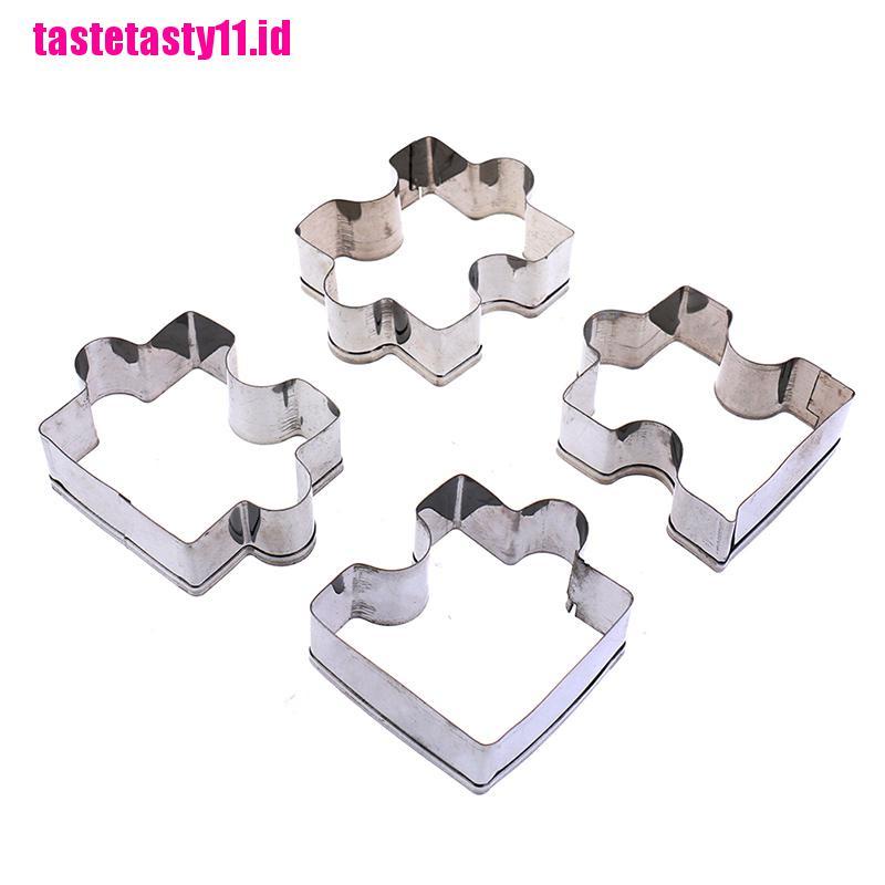 4pcs / set Cetakan Biskuit Bentuk Puzzle Bahan Stainless Steel