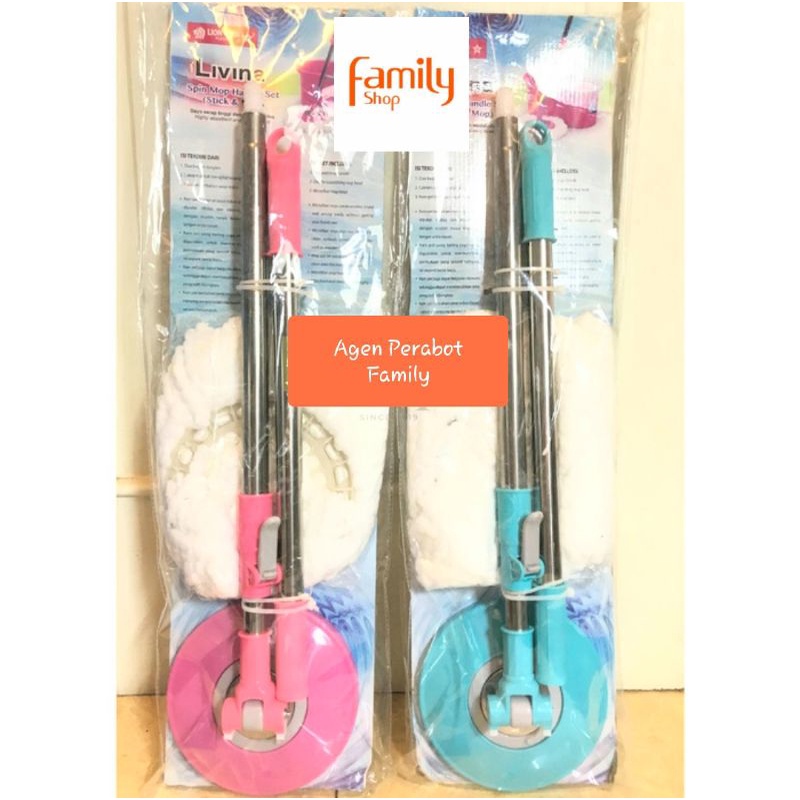 Alat Pel Lantai Lion Star Livina Spin Mop Handle Set Gagang dan Pel