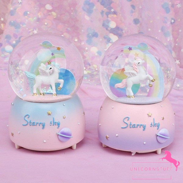 Snowball Unicorn Kotak Musik Lampu Kamar Anak Warm White Kado Anak Musik Kotak Tidur